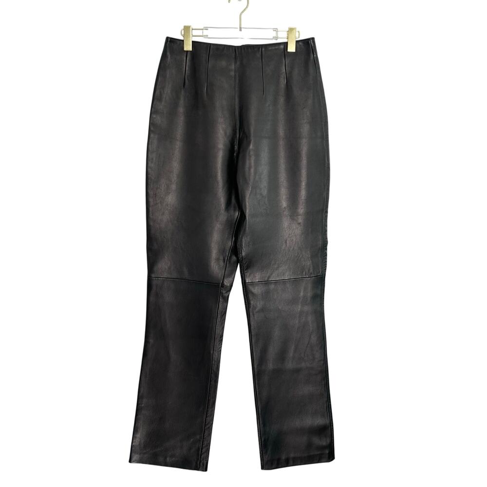 Komitor Vintage Leather Pants Women 12T Tall Black Straight Leg 90s‎ High Rise